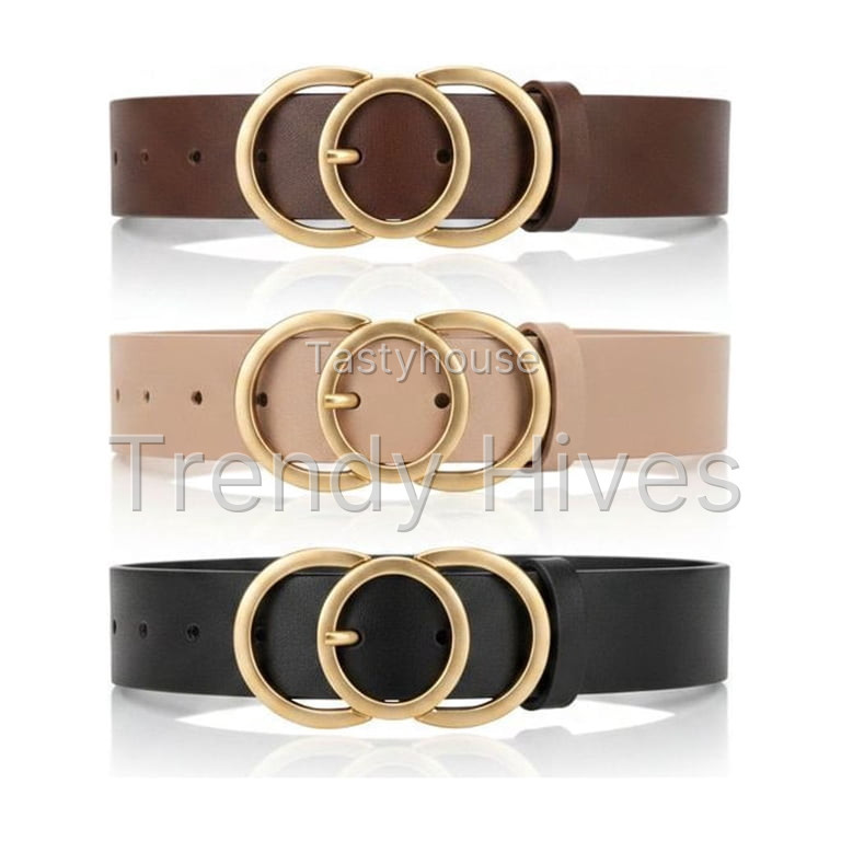 3 Pack Women’s Fashion PU Leather Belt with Alloy Buckle, Adjustable Waist Belt