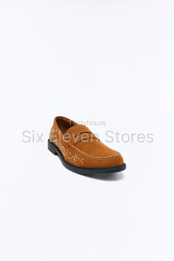 Studded Faux Suede Slip On Loafer