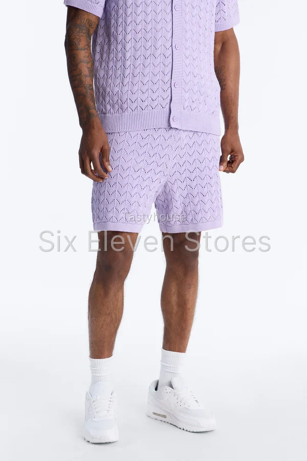 Waterfall Texture Open Knit Shorts
