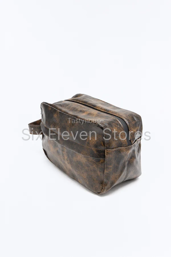 Faux Leather Vintage Washed Travel Toiletry Bag