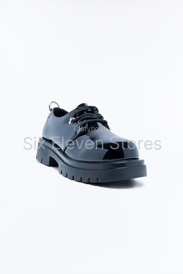 Faux Patent Leather Lace Up Oxford Shoes