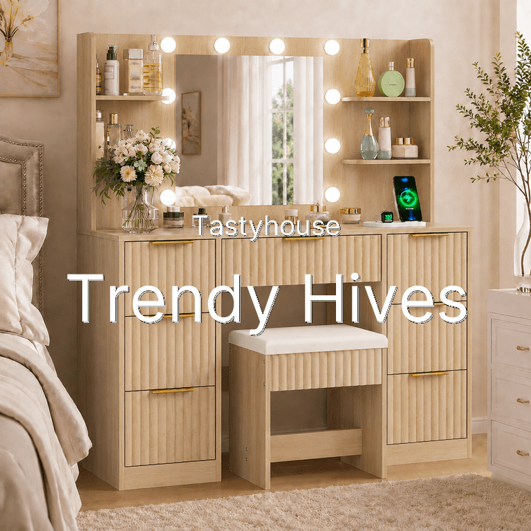 Dressing Table w/ 7 Drawers for Femal Gift, Wood Color
