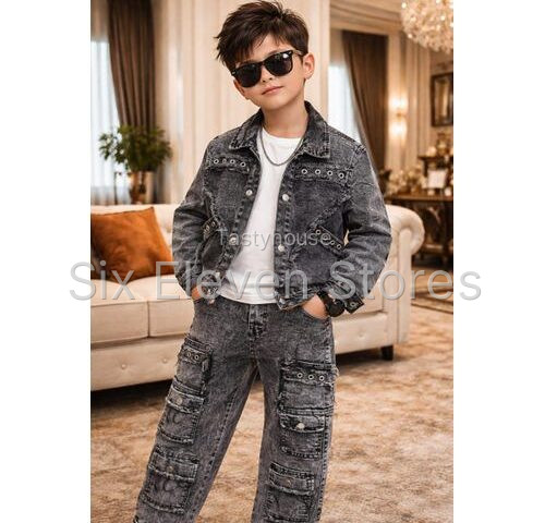 Kids’ 3-Piece Denim Outfit Set – T-Shirt, Denim Jacket & Jeans