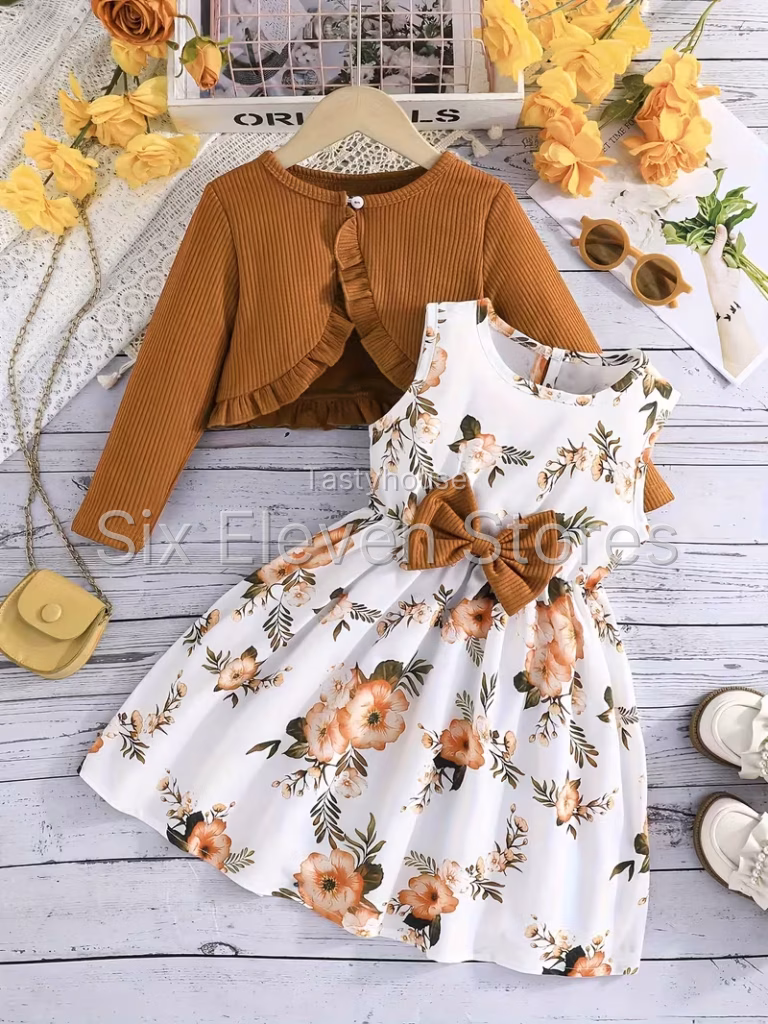 Girls’ Floral Dress & Cardigan 2-Piece Set