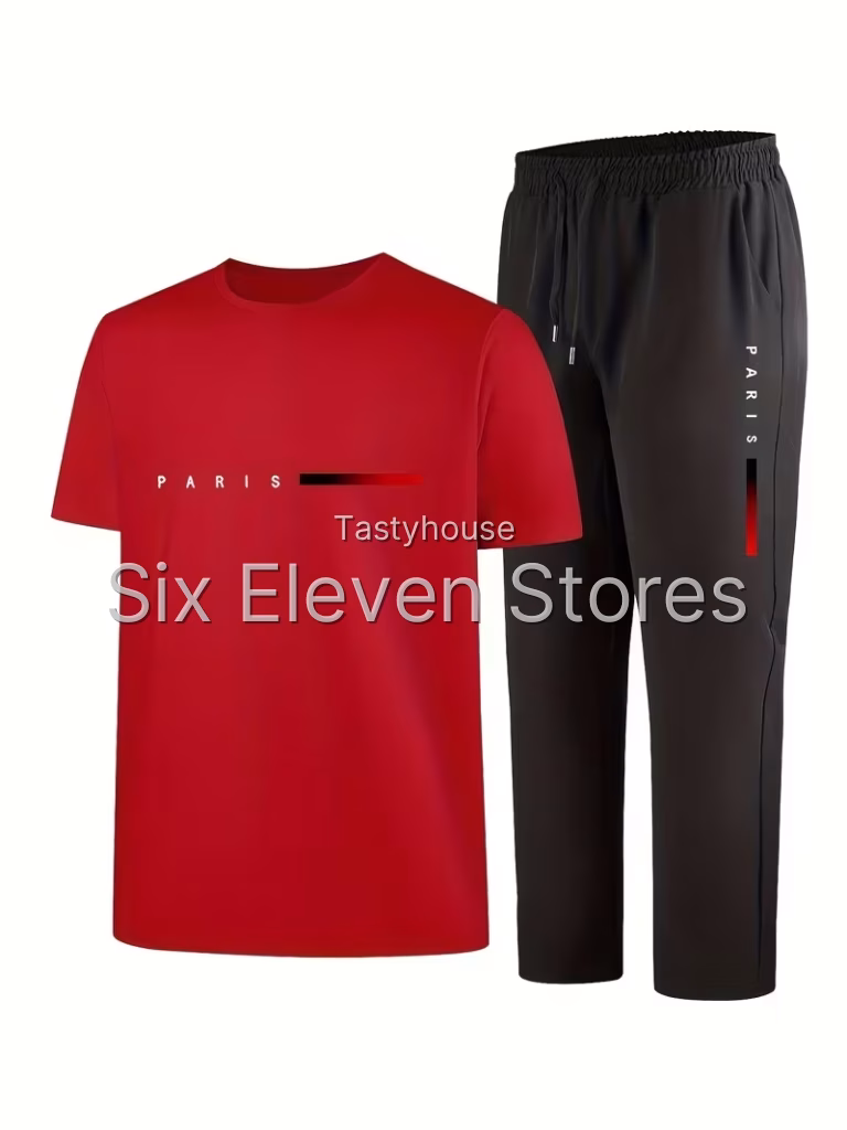 Men’S Casual Athletic 2pcs Short Sleeve Top And Straight Pants Outfit, Print Pattern Fashion Trendy