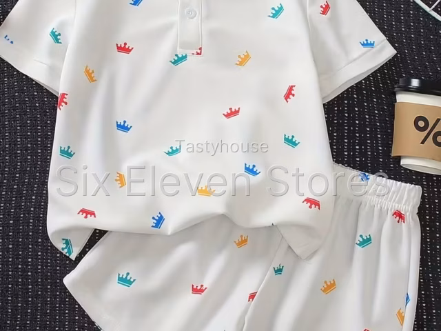 2-Piece Boys’ Crown Print Polo Shirt & Shorts Set