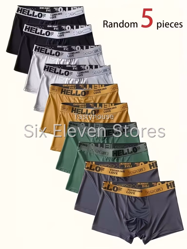 Random 5pcs Men’s Comfortable Briefs – Solid Color Close-Fit Underwear with Elastic Waistband