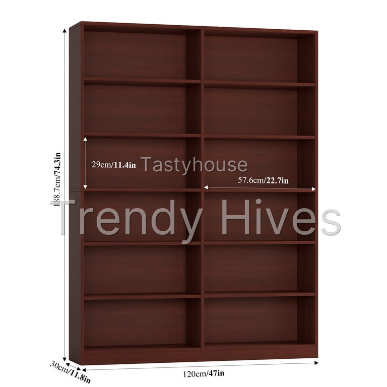Homfa 74.3″ Double Wide 6-Tier Bookcase
