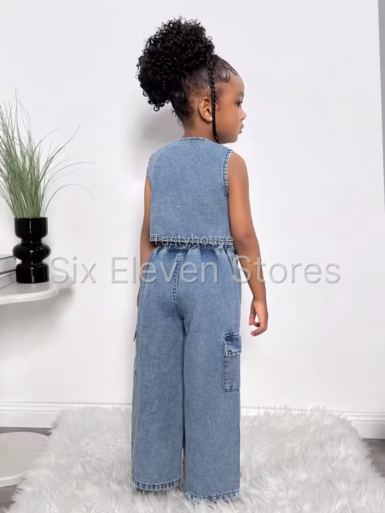 Girls’ 2-Piece Washed Denim Vest & Jeans Set