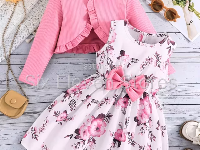 Girls’ Floral Dress & Cardigan 2-Piece Set