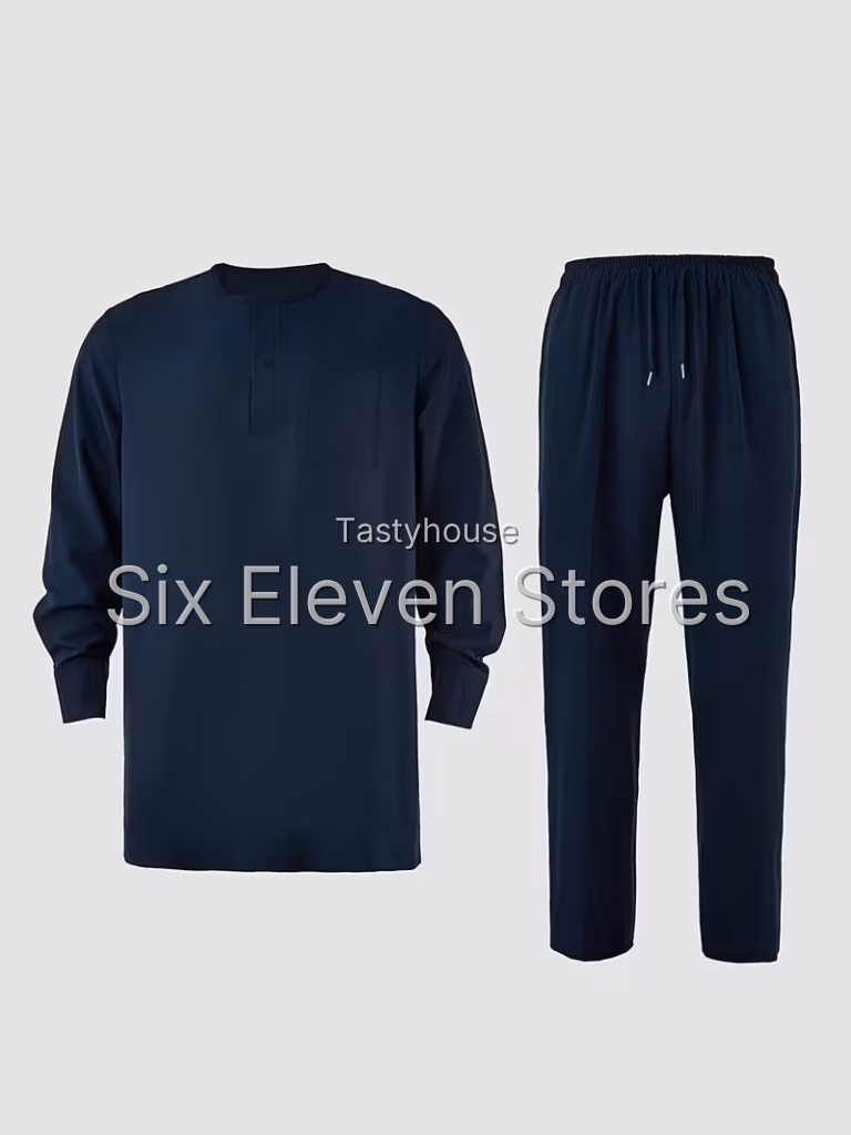 Men’s Agbada Dashiki 3-Piece Traditional Set – Embroidered Long Sleeve Robe, Top & Trousers