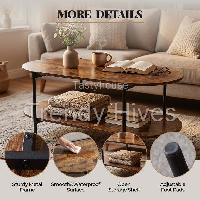 Gasee 47″ Oval Wooden Coffee Table
