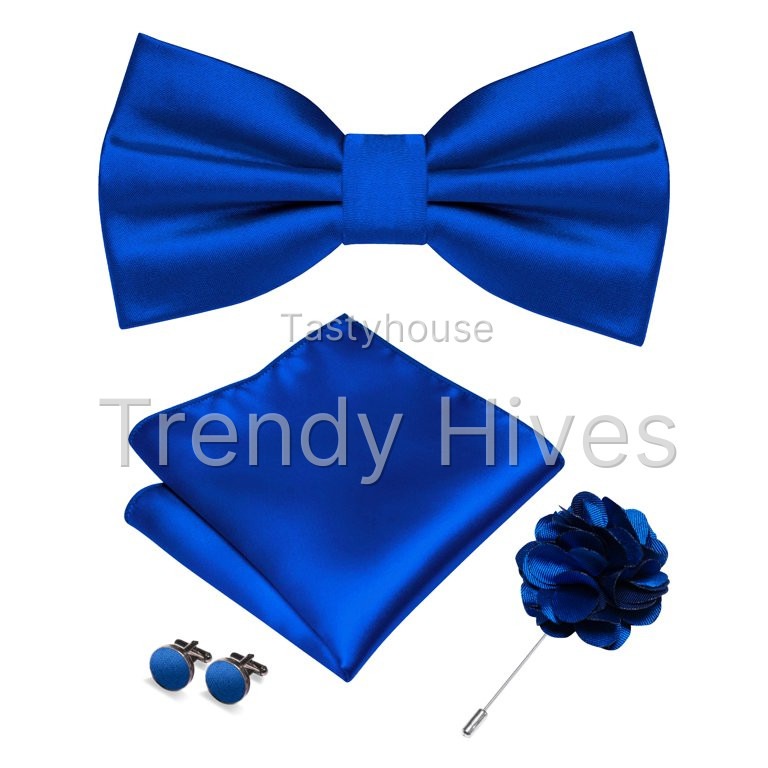 KAMBERFT Men’s Royal Blue Pre-tied Bow Tie Set