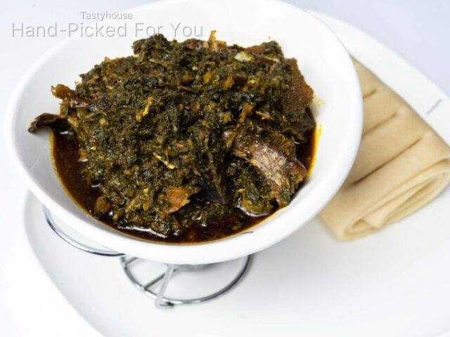 Traditional vegetable soup. Served with the swallow of your choice