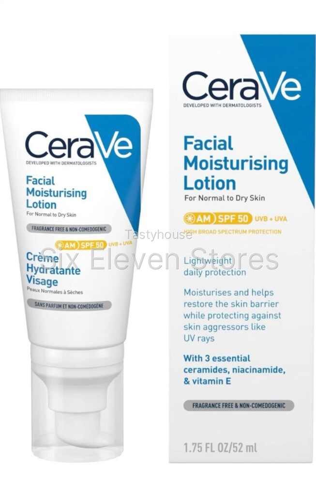 CeraVe AM Facial Moisturising Lotion SPF 50 52ml – Daily Moisturizer with UV Protection