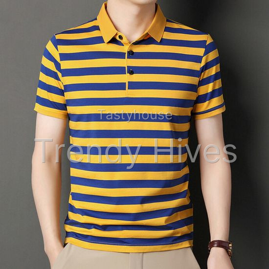Men’s Short Sleeve Striped Lapel Polo Shirt