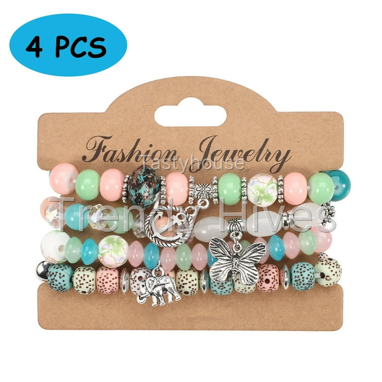 Heshpaws 4 PCS Bohemian Stretch Anchor Bracelets Elephant Butterfly Retro Bracelets