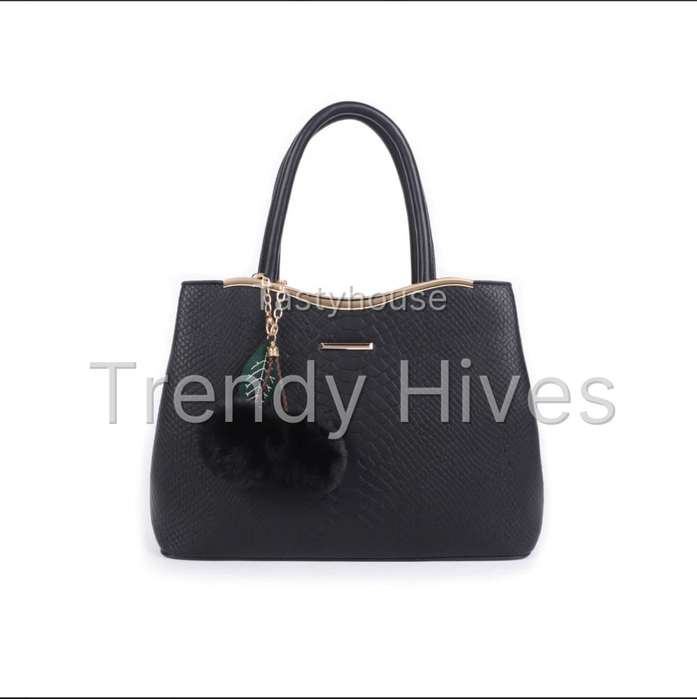 Black Croc-Embossed Tote Bag