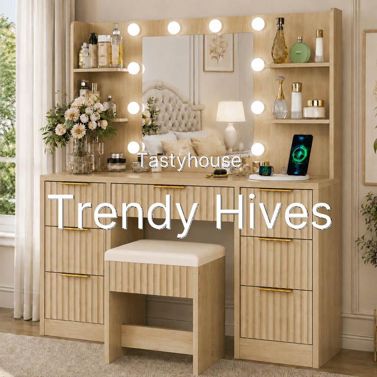 Dressing Table w/ 7 Drawers for Femal Gift, Wood Color