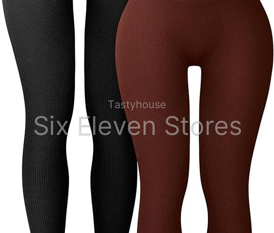 2 Pack High Waisted Tummy Control Women’s Ribbed Seamless Leggings
