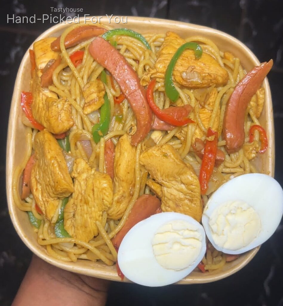 Stir fry pasta x chicken lap and plantain