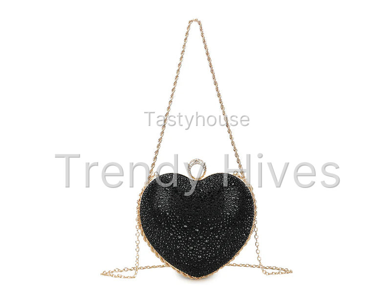 Women’s Heart Shaped Rhinestone Clutch Bag