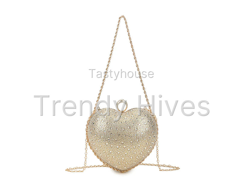 Women’s Heart Shaped Rhinestone Clutch Bag