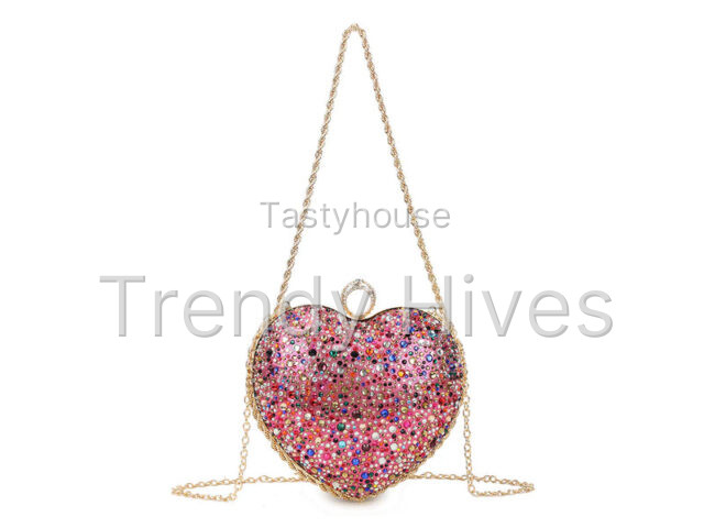 Women’s Heart Shaped Rhinestone Clutch Bag
