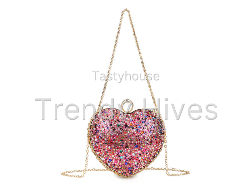 Women’s Heart Shaped Rhinestone Clutch Bag