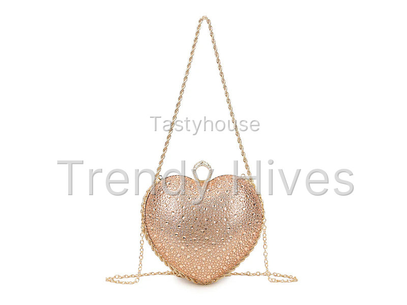 Women’s Heart Shaped Rhinestone Clutch Bag