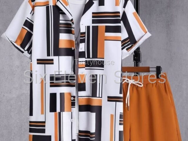 Vintage Men’s Button-Down Short Sleeve Shirt and Shorts Set