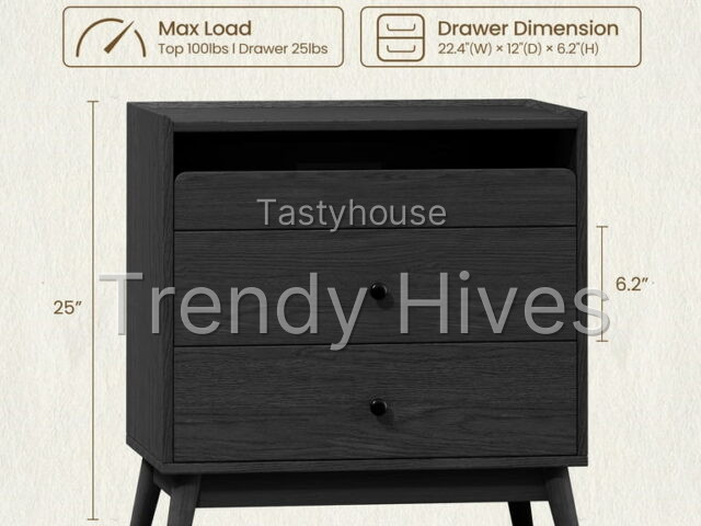Wood Bedside Table 25″ Height x 24″ Width