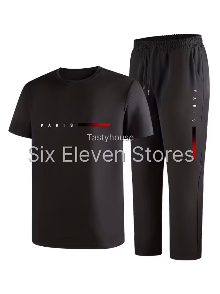 Men’S Casual Athletic 2pcs Short Sleeve Top And Straight Pants Outfit, Print Pattern Fashion Trendy