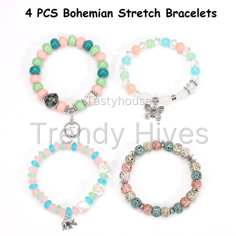 Heshpaws 4 PCS Bohemian Stretch Anchor Bracelets Elephant Butterfly Retro Bracelets