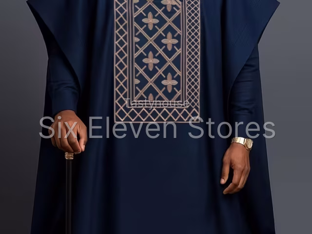 Men’s Agbada Dashiki 3-Piece Traditional Set – Embroidered Long Sleeve Robe, Top & Trousers