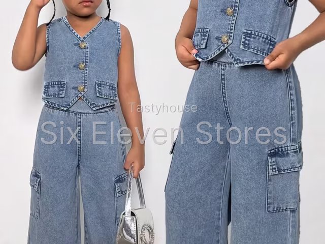 Girls’ 2-Piece Washed Denim Vest & Jeans Set