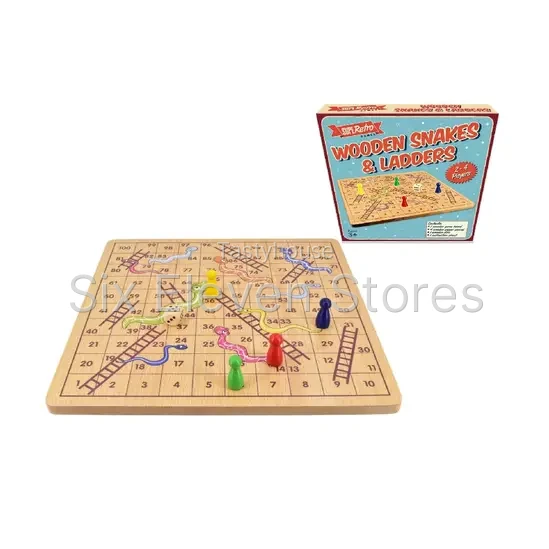 Retro Wooden Snakes And Ladders Family Board Game