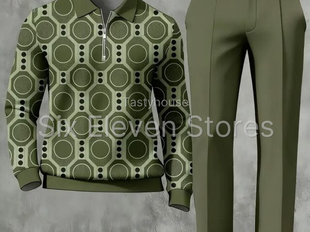 Mens spring autumn casual sports suit brown geometric