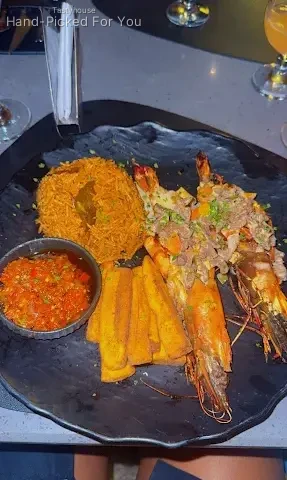 Jumbo Peri Peri with Jollof Rice, Salsa & Chargrilled Prawns
