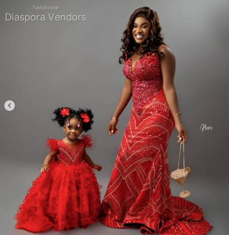 Matching Mother & Daughter Red Lace Gowns