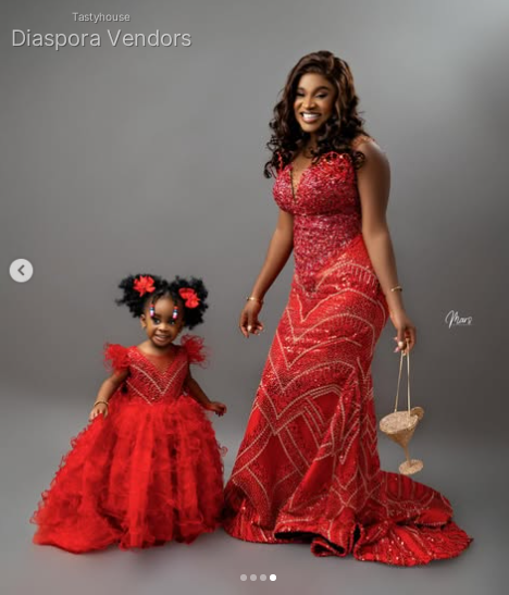 Matching Mother & Daughter Red Lace Gowns