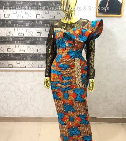 Ankara & Chantilly Lace Dress