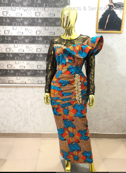 Ankara & Chantilly Lace Dress