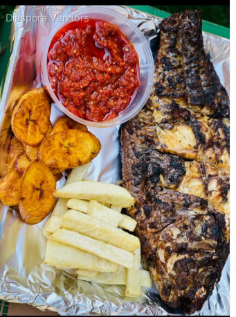 Charcoal Grilled Fish with Yam & Plantain