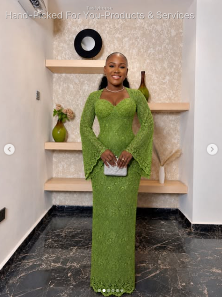 Vibrant Green Lace Bell-Sleeve Dress