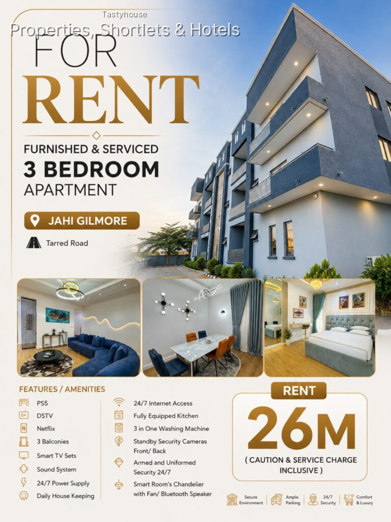 Furnished and serviced 3 bedroom apartment