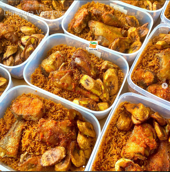 SMOKY JOLLOF RICE X DICED PLANTAINS X PEPPERED CHICKEN X PEPPERED FISH