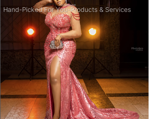 Pink Lace Beaded Reception Dress