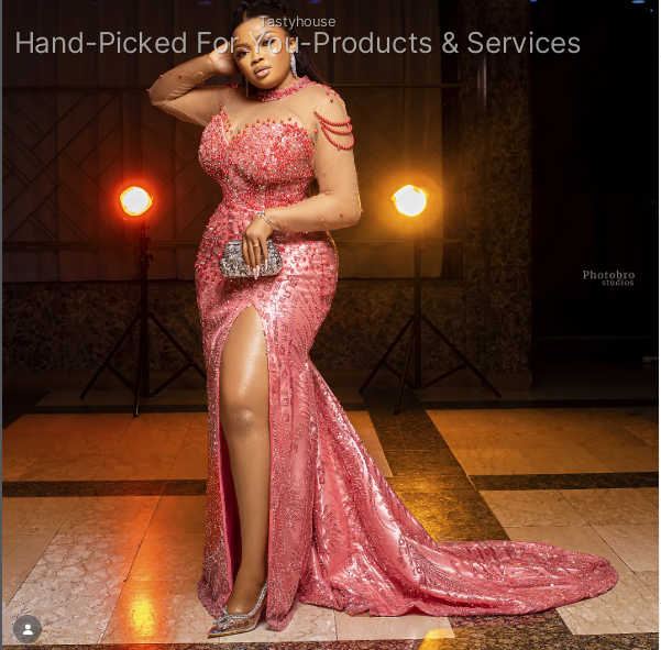 Pink Lace Beaded Reception Dress