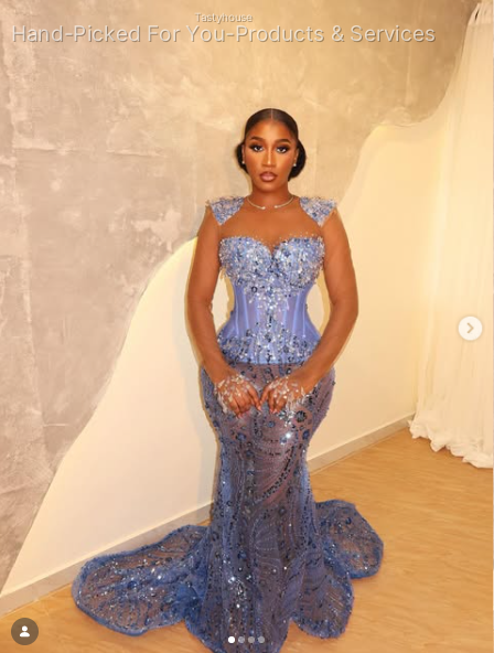 Sky Blue Mermaid Gown with Beaded Lace